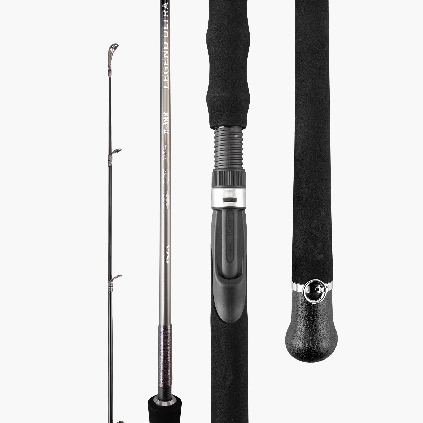Legend Ultra travel spinning rod with rod blank, reel seat, EVA grip and butt cap details (Gunmenta)